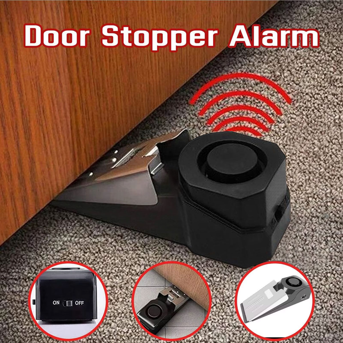 Door Stop Alarm - Bezprzewodowy alarm do drzwi 120dB, klinowy