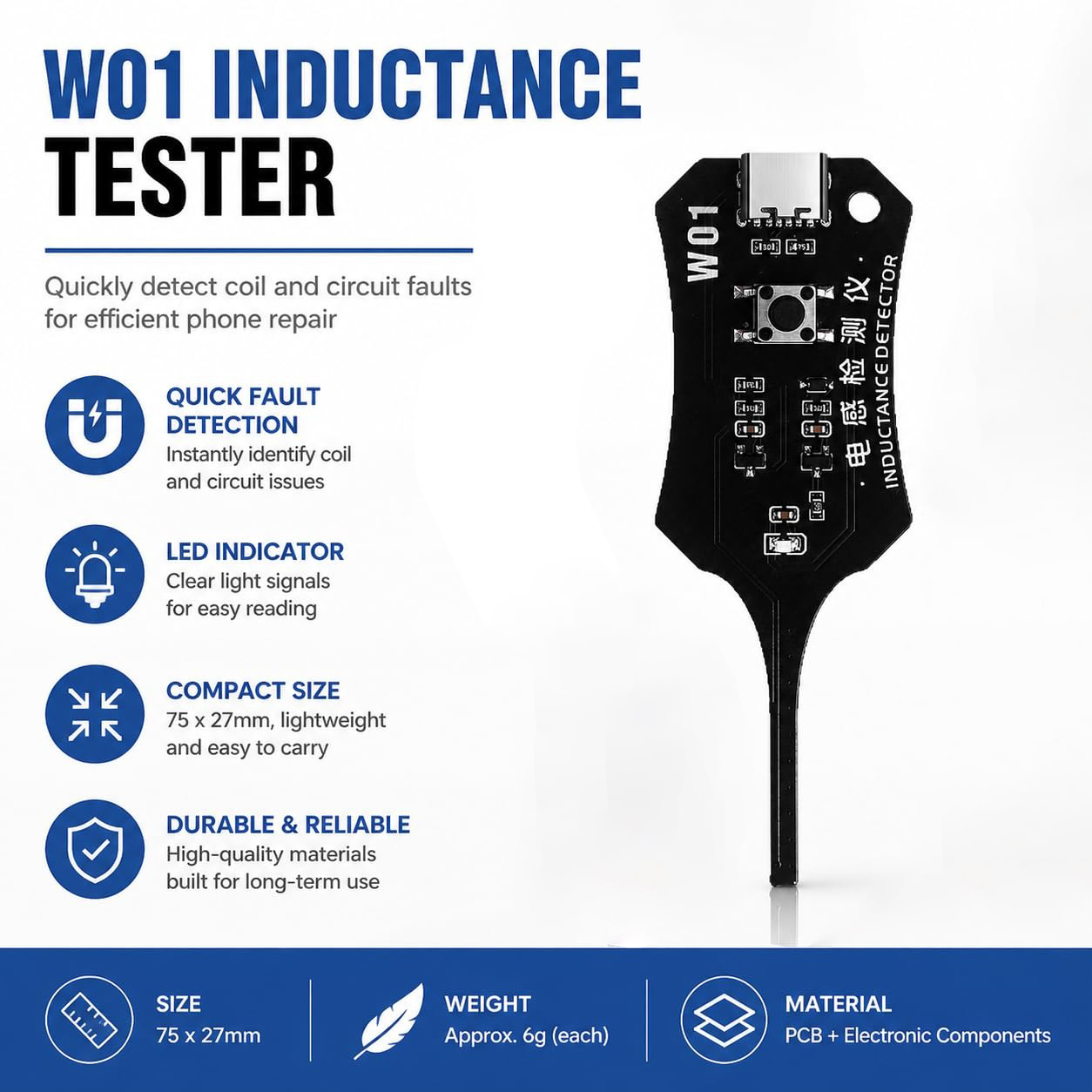 Co Detector Plug - Tester indukcyjności typu C W01, tester
