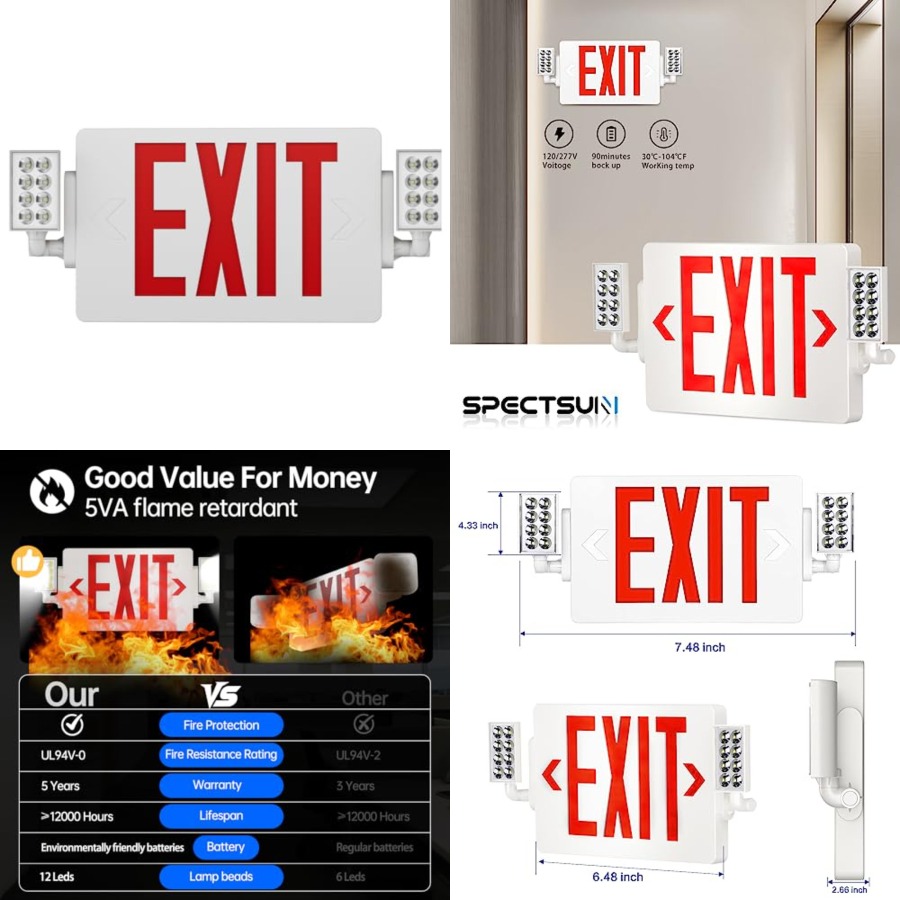 Emergency Exit Sign - Seksytne oświetlenie ewakuacyjne Spectsun, 1 sztuka,
